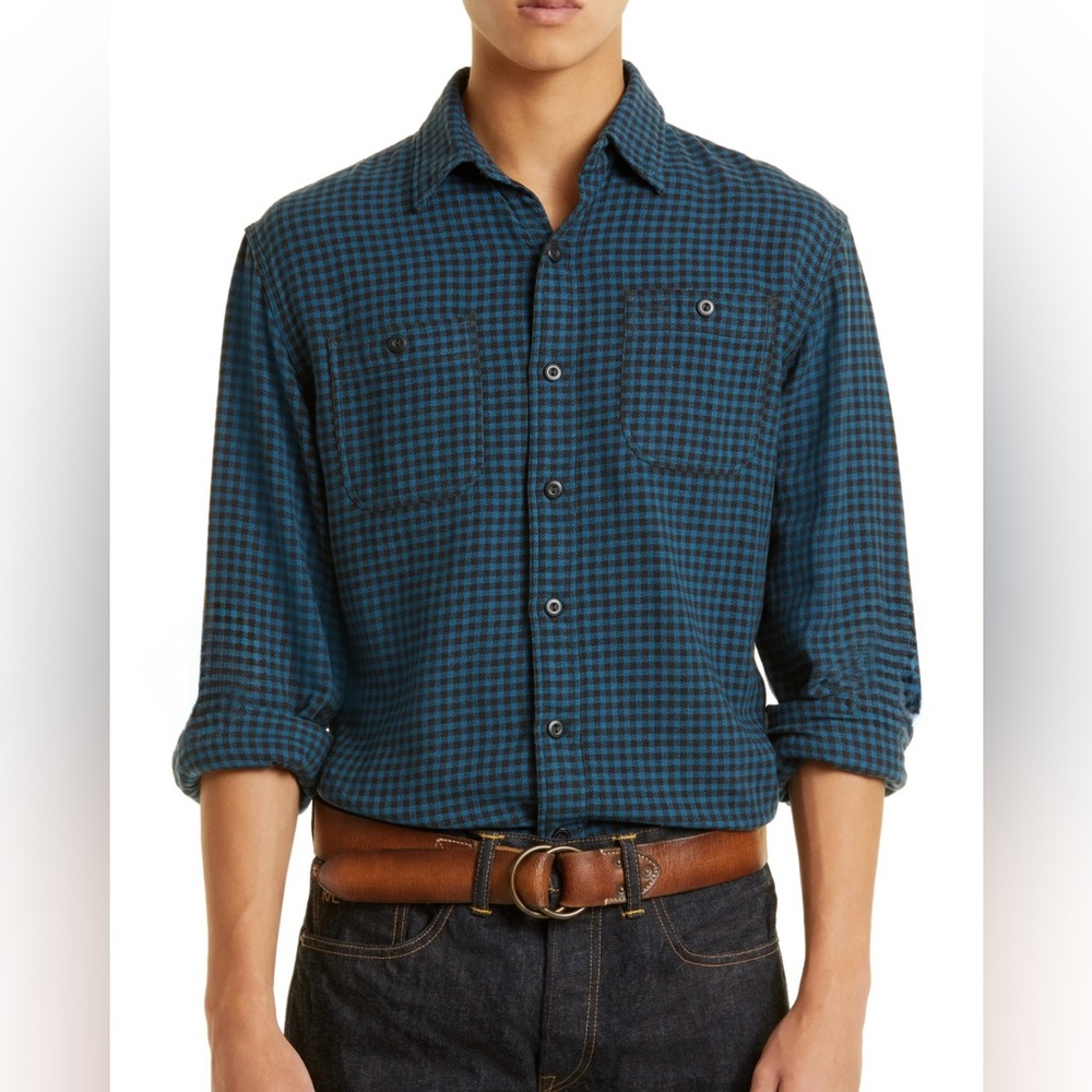 RRL Ralph Lauren Double RL Linen Check Flannel Shirt S NEW Long Sleeve Button Up